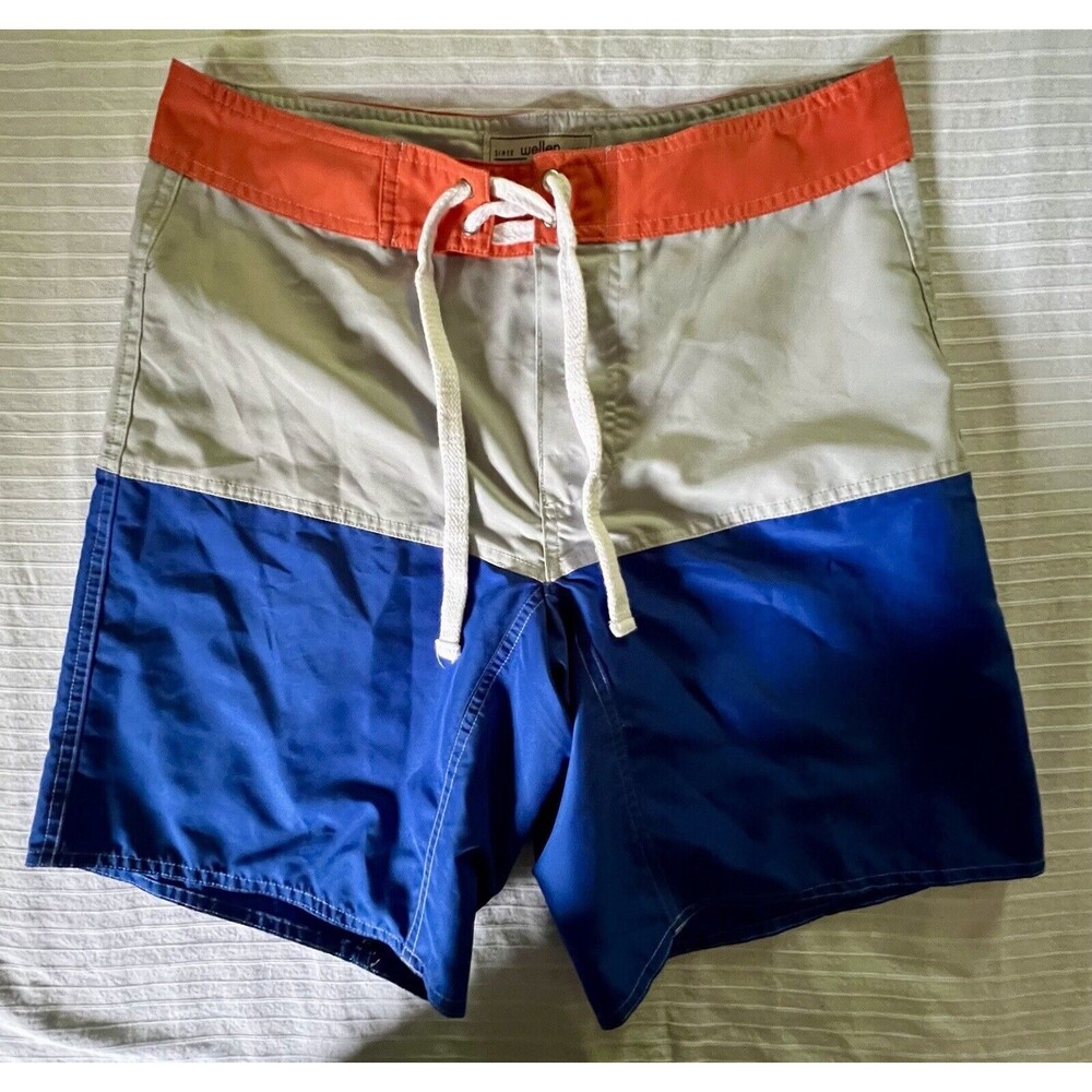 Wellen Men’s Swim Shorts - Blue Gray Orange - Size 31